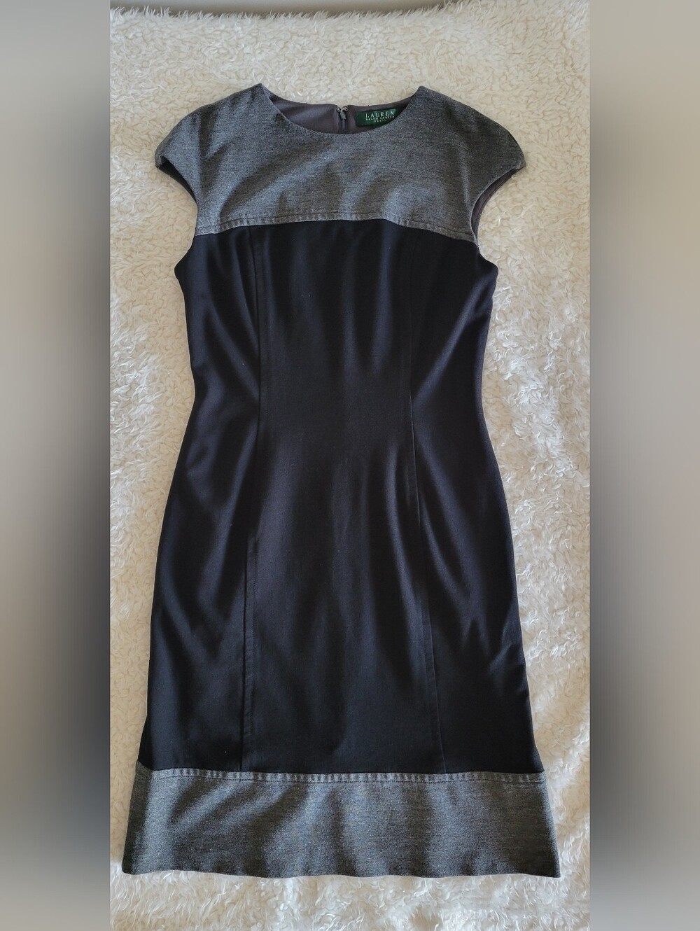 Ralph Lauren Black Midi Dress with Gray Yoke and Hem